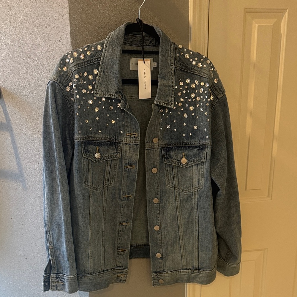 Rebecca Minkoff Blue Denim Jacket with Crystal Embellishment